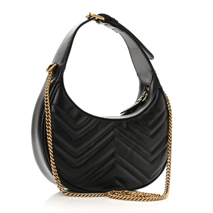 Gucci Calfskin Matelasse Chevron Mini GG Marmont Half Moon Hobo Black 3 of 10