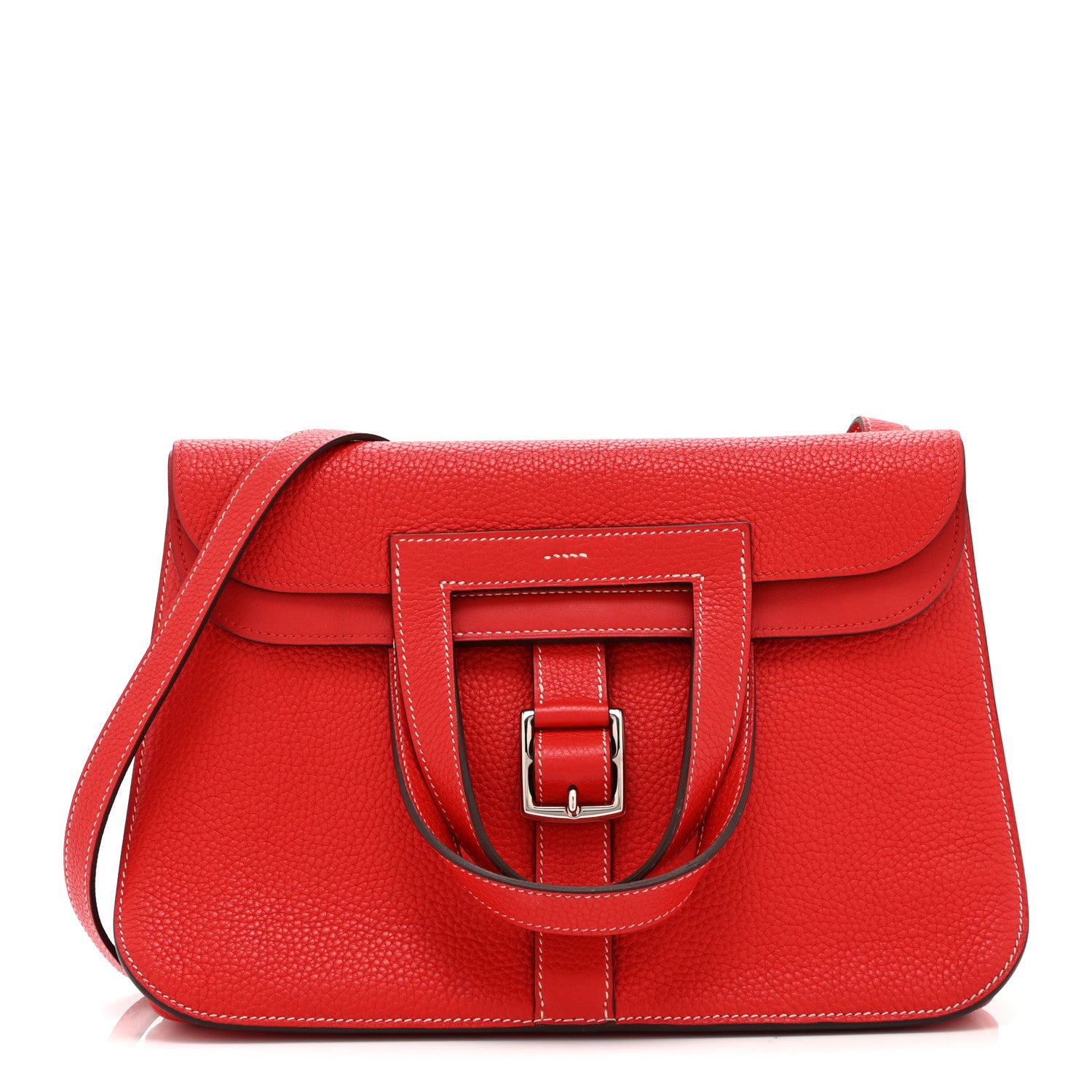 Hermes Taurillon Clemence Halzan 31 GM Rouge Casaque Vermillion