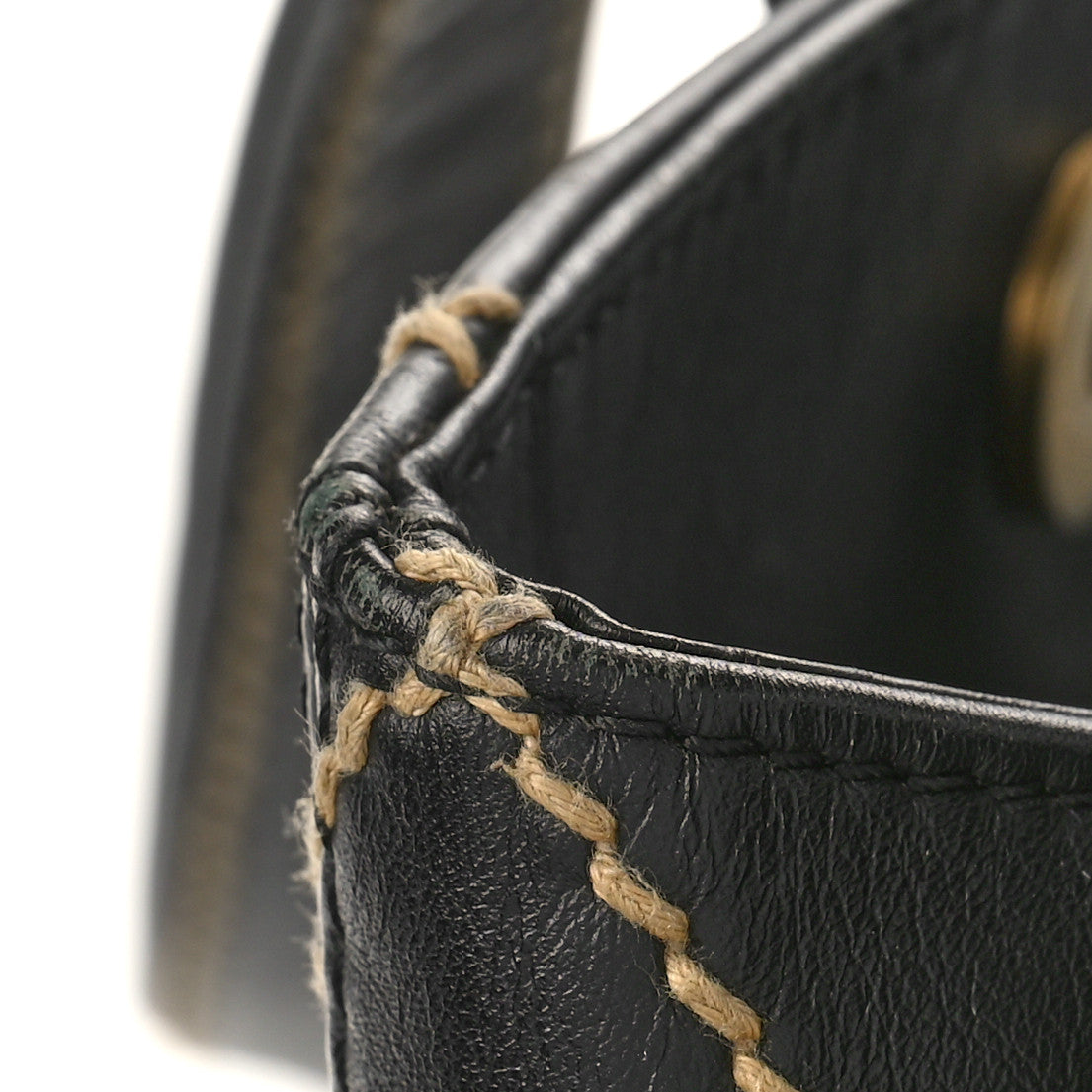 Calfskin Contrast Stitch Surpique Tote Black