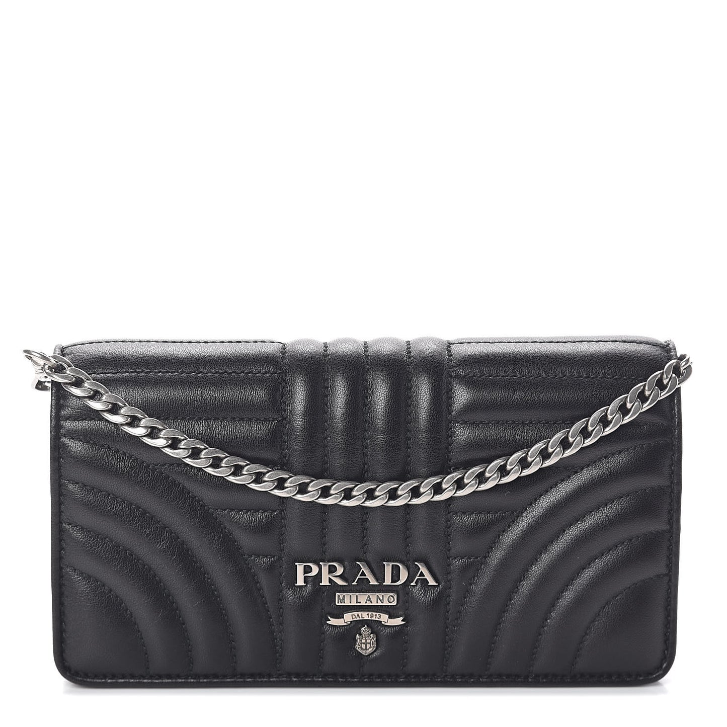 Soft Calf Quilted Diagramme Chain Wallet Black