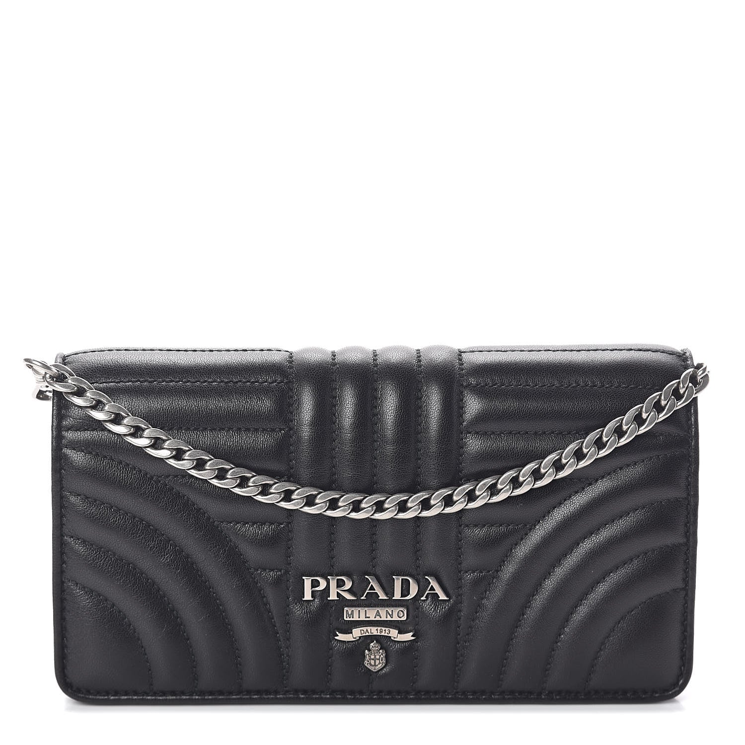 Prada Soft Calf Quilted Diagramme Chain Wallet Black 1 of 9