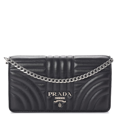 Prada Soft Calf Quilted Diagramme Chain Wallet Black 1 of 9