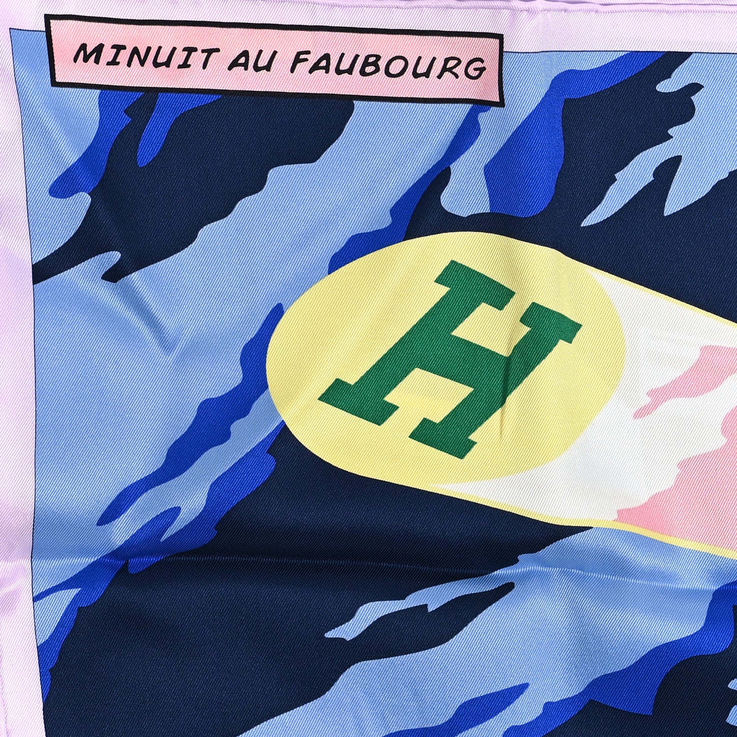 Hermes Silk Minuit Au Faubourg Scarf 70 Parme Bleu Vert 5 of 5