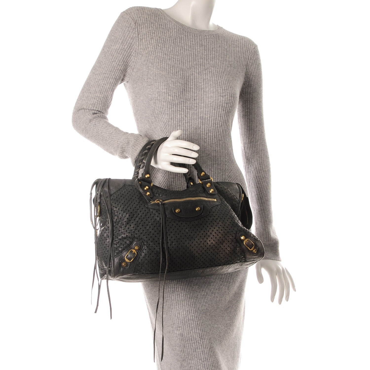 Balenciaga Agneau Laser Cut Cross Classic Gold Hardware City Grey 2 of 7