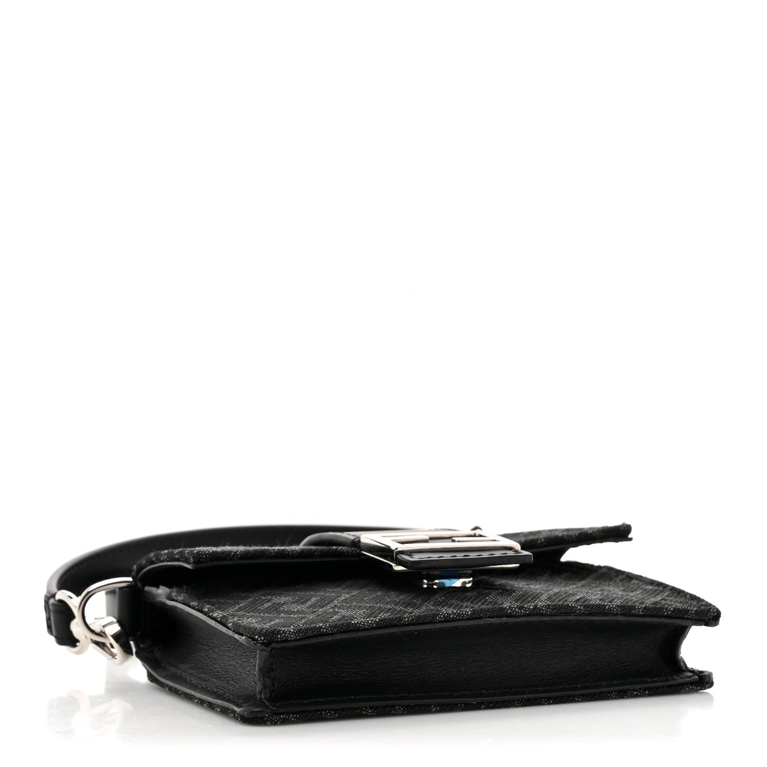 Fendi Recycled Fabric Jacquard Vitello Cover Micro FF Micro Flat Baguette Asfalto 4 of 11