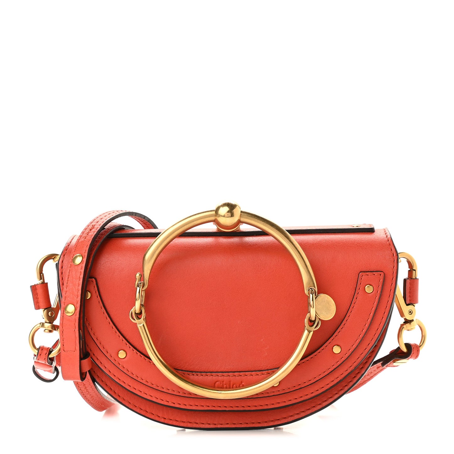 Calfskin Small Nile Bracelet Minaudiere Bag Sepia Red