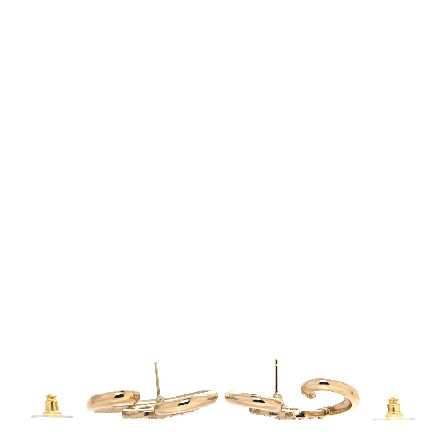 Metal Crystal CC Logo Open Heart Earrings Gold