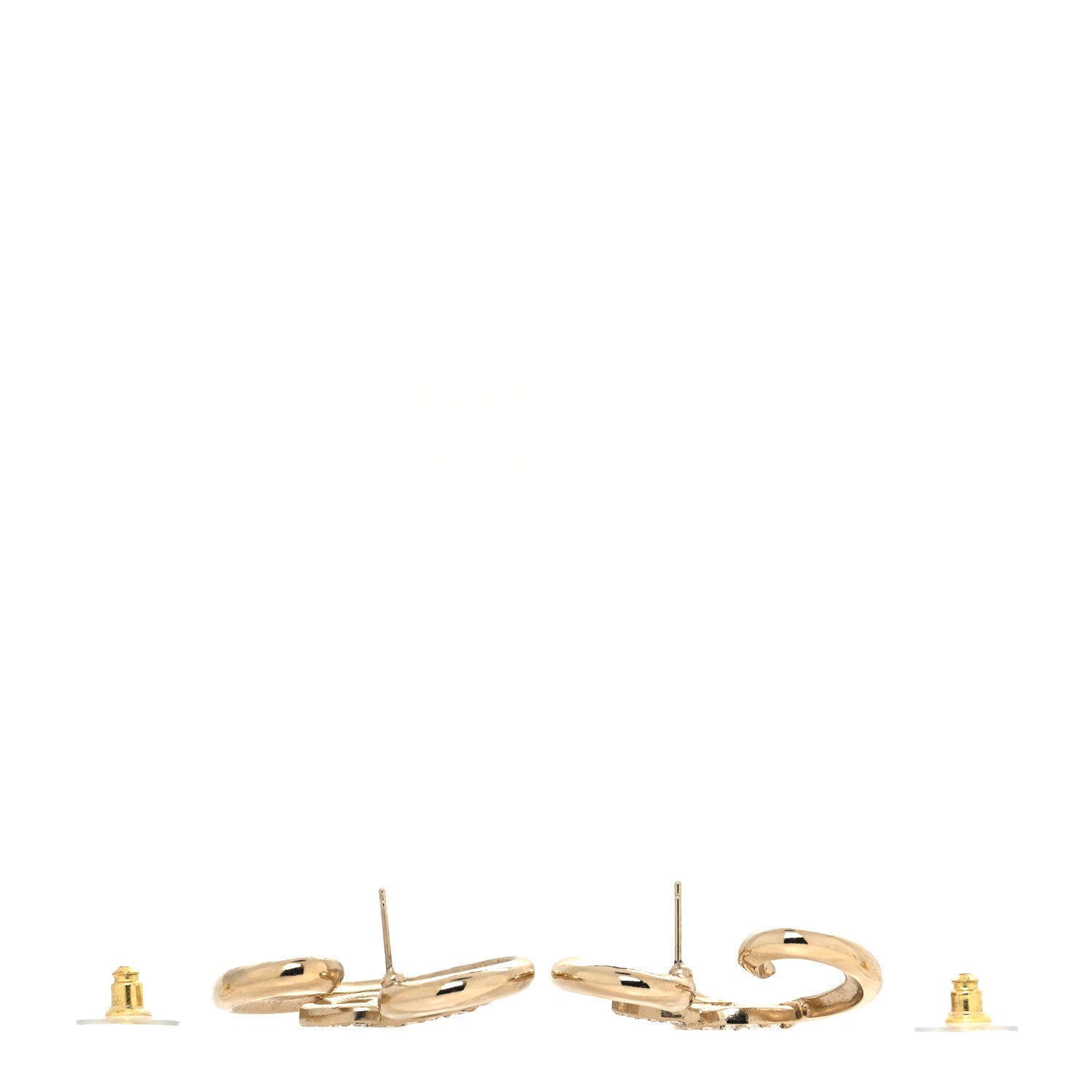 Chanel Metal Crystal CC Logo Open Heart Earrings Gold 3 of 4