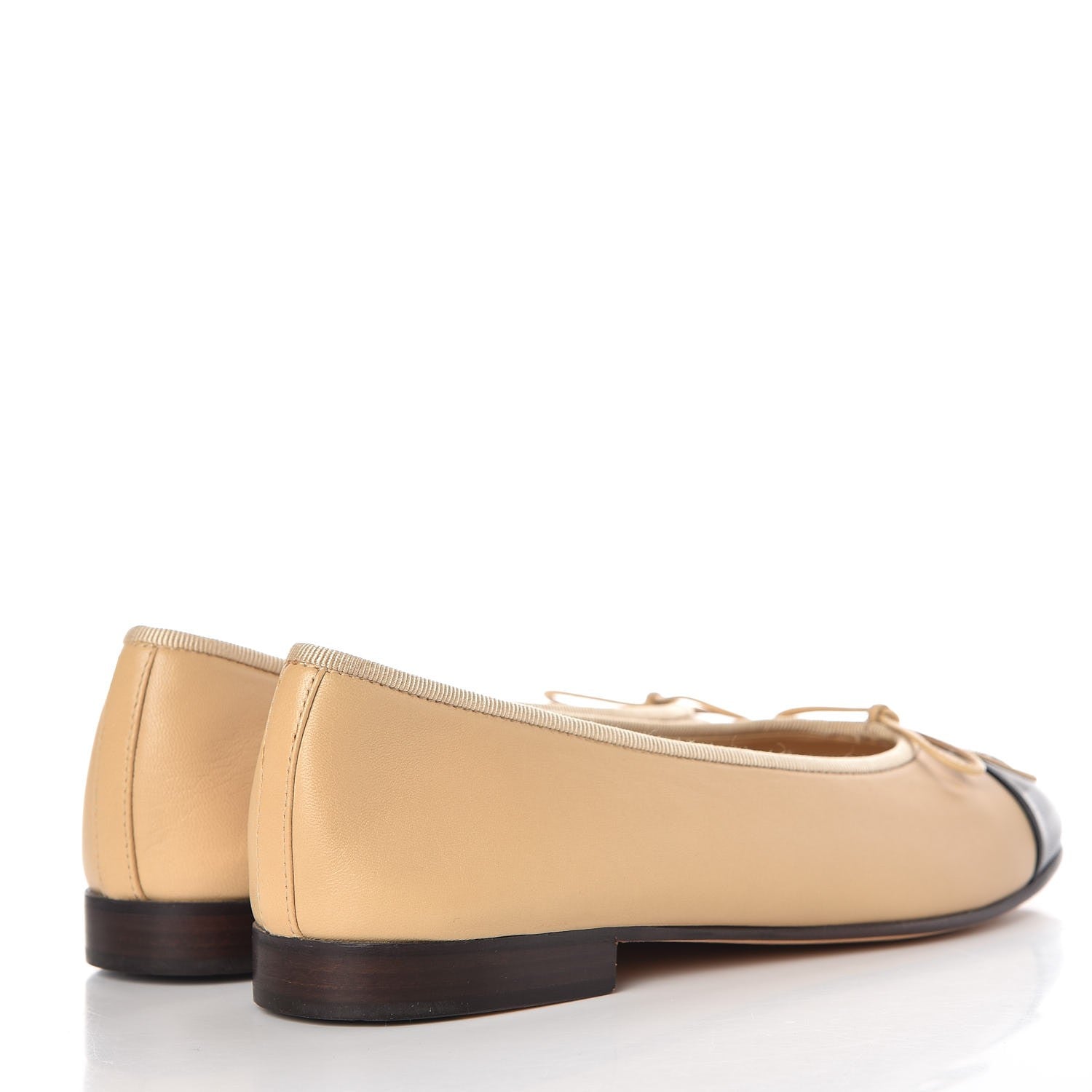 Chanel Lambskin CC Cap Toe Ballerina Flats 37.5 Beige Black 4 of 11
