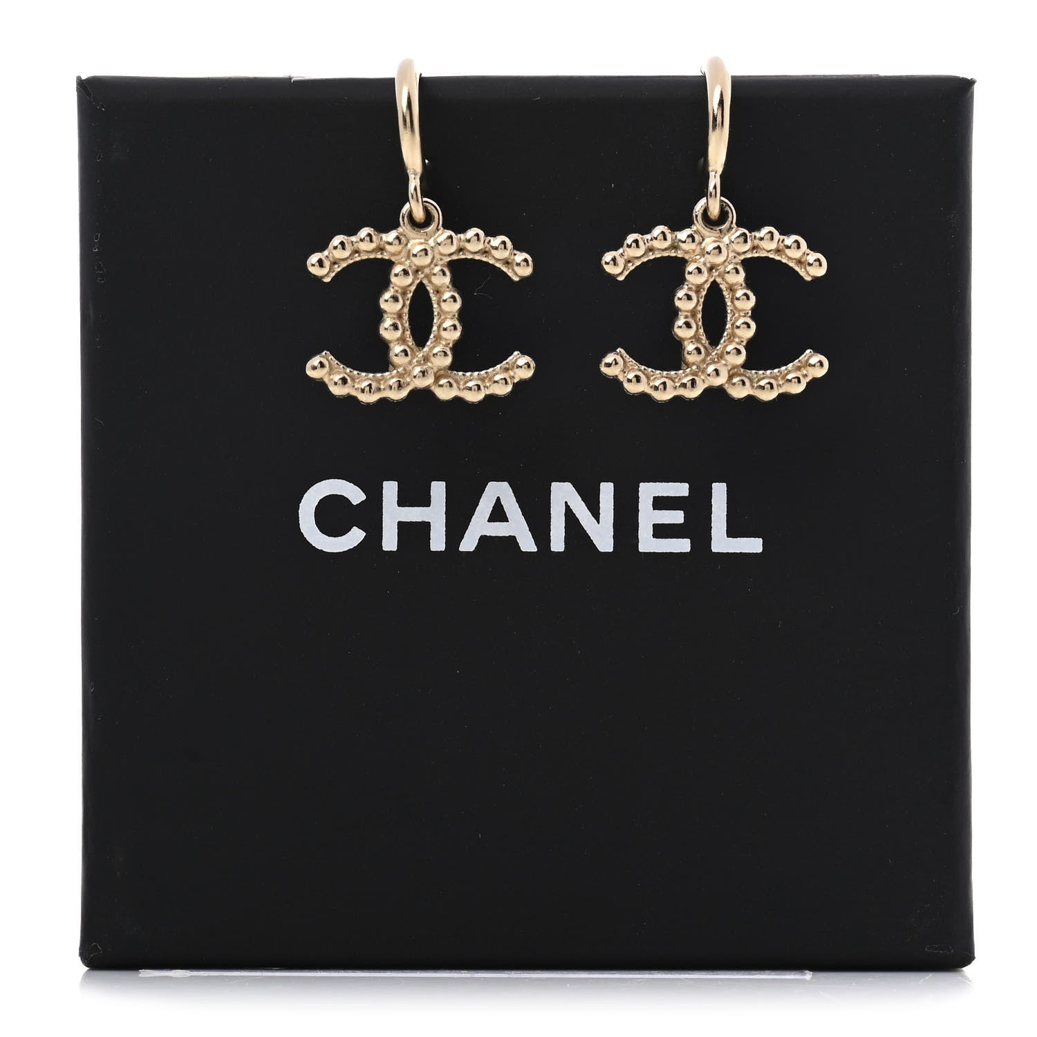 Chanel Metal Bead CC Drop Earrings Gold 5 of 5
