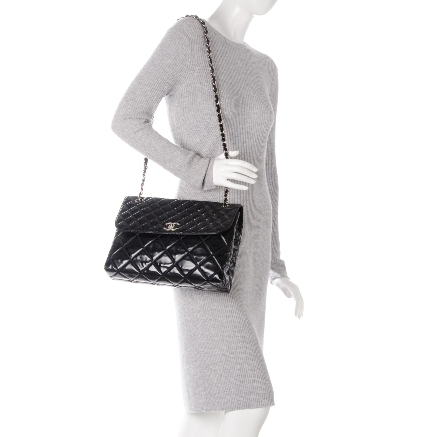 Vinyl Quilted In the Business Flap Bag Black