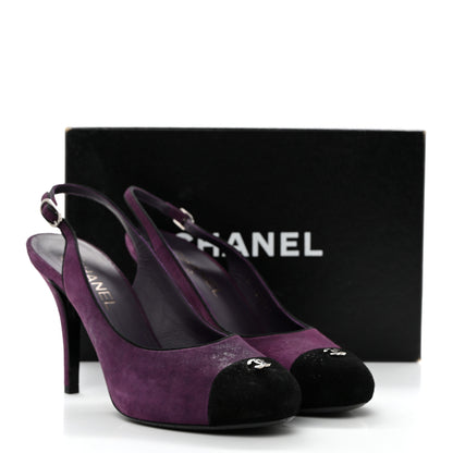 Chanel Suede Cap Toe CC Slingback Pumps 40 Violet Black 9 of 9