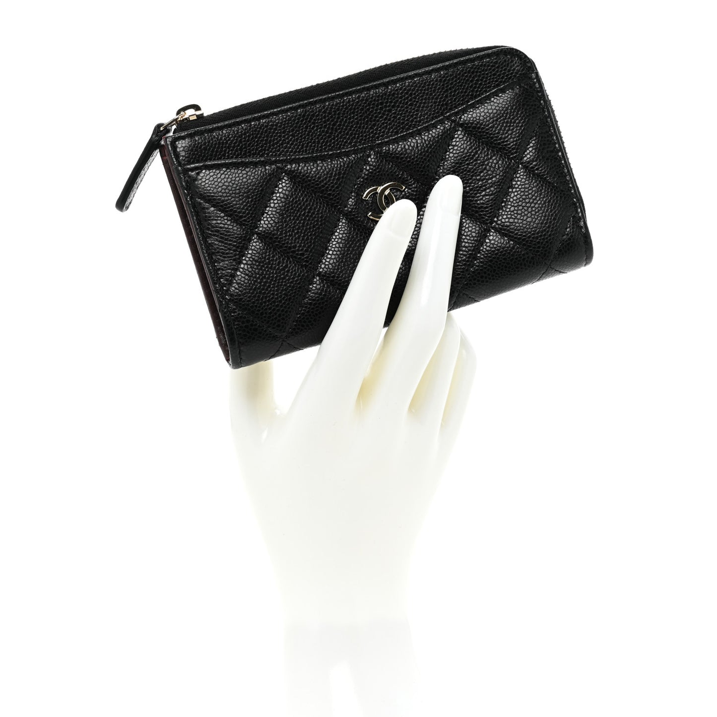 Caviar Quilted CC Zip Around Card Holder Black