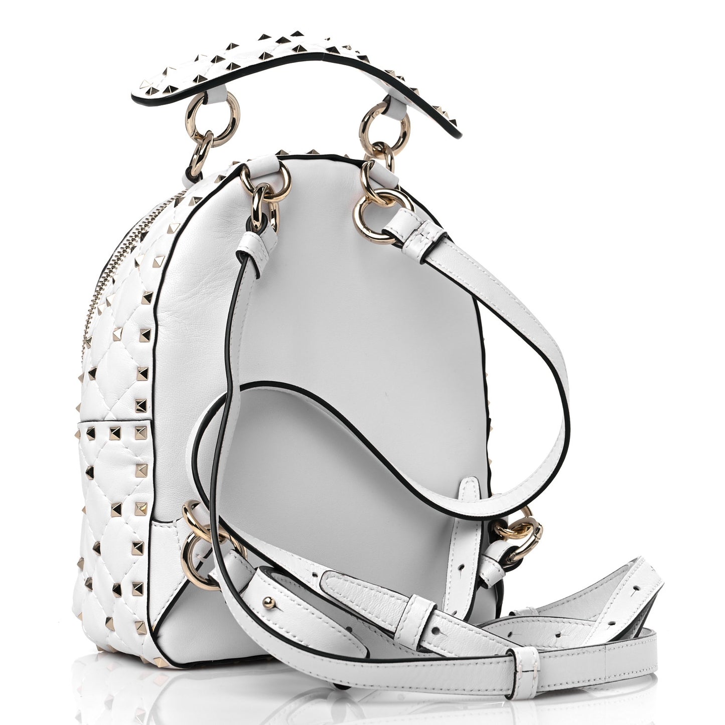 Lambskin VLTN Print Quilted Mini Rockstud Spike Backpack White