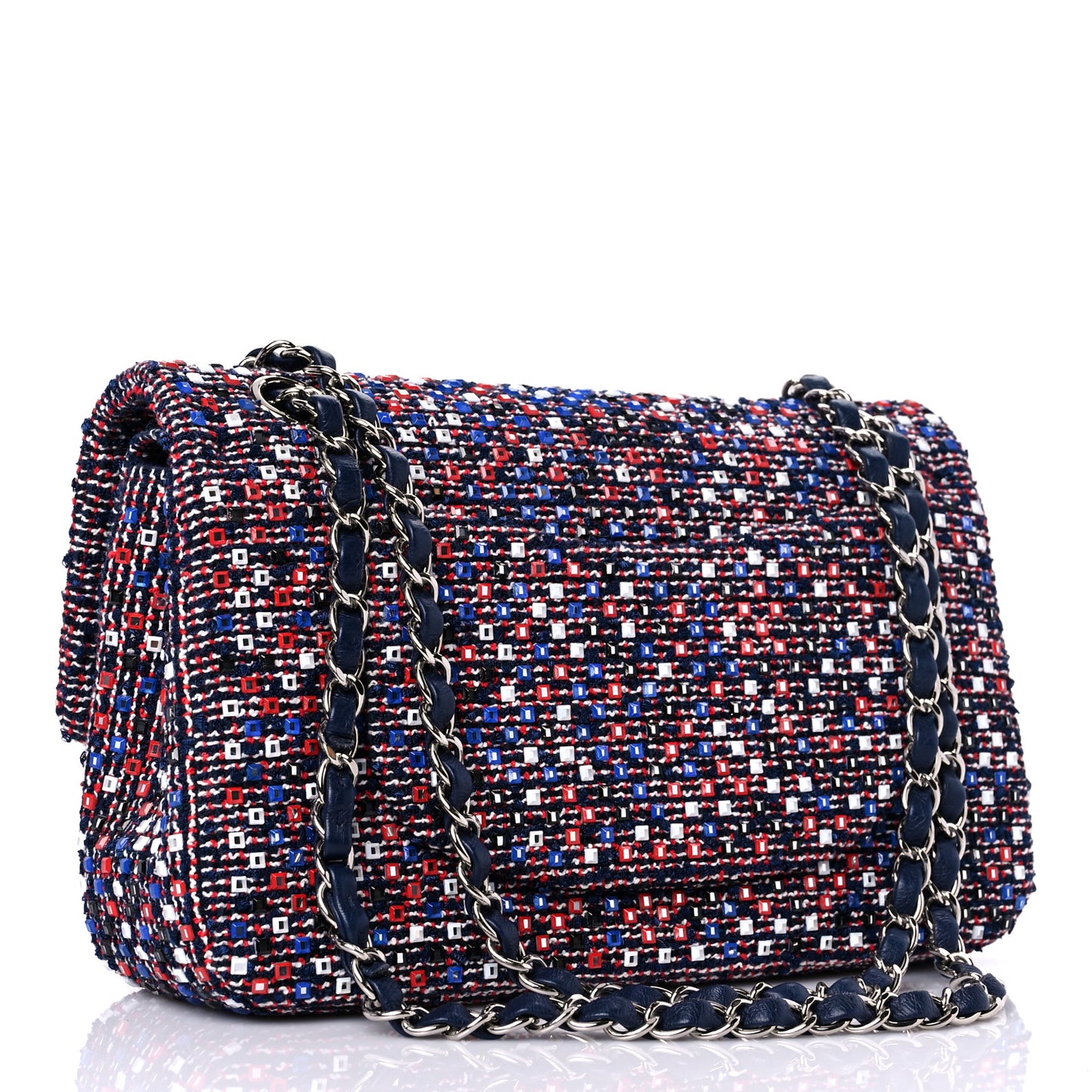 Sequin Tweed Medium Double Flap Red White Blue