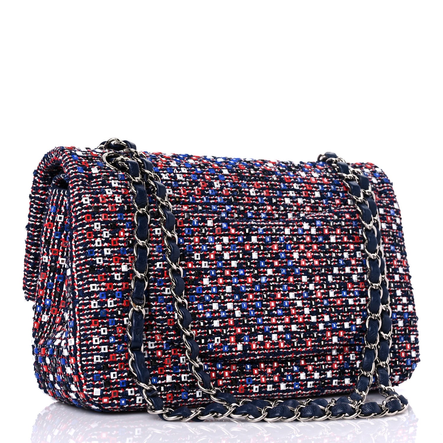 Chanel Sequin Tweed Medium Double Flap Red White Blue 3 of 10