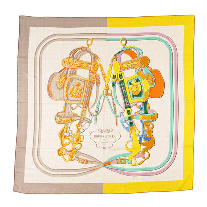 Hermes Silk Cashmere Brides De Gala Applique Pique Shawl 140 Beige Naturel Jaune 1 of 5