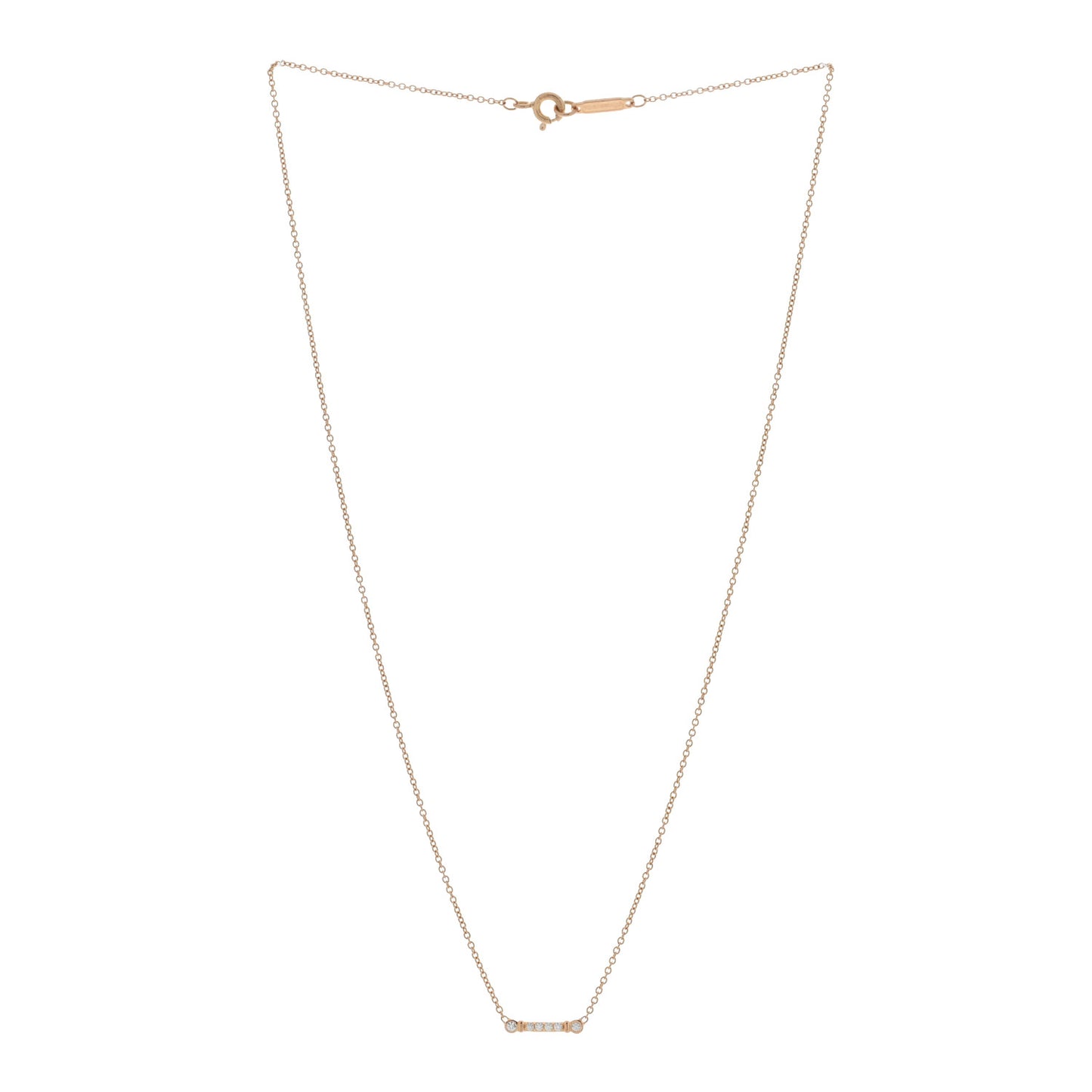 18K Rose Gold Diamond Fleur De Lis Key Bar Pendant Necklace