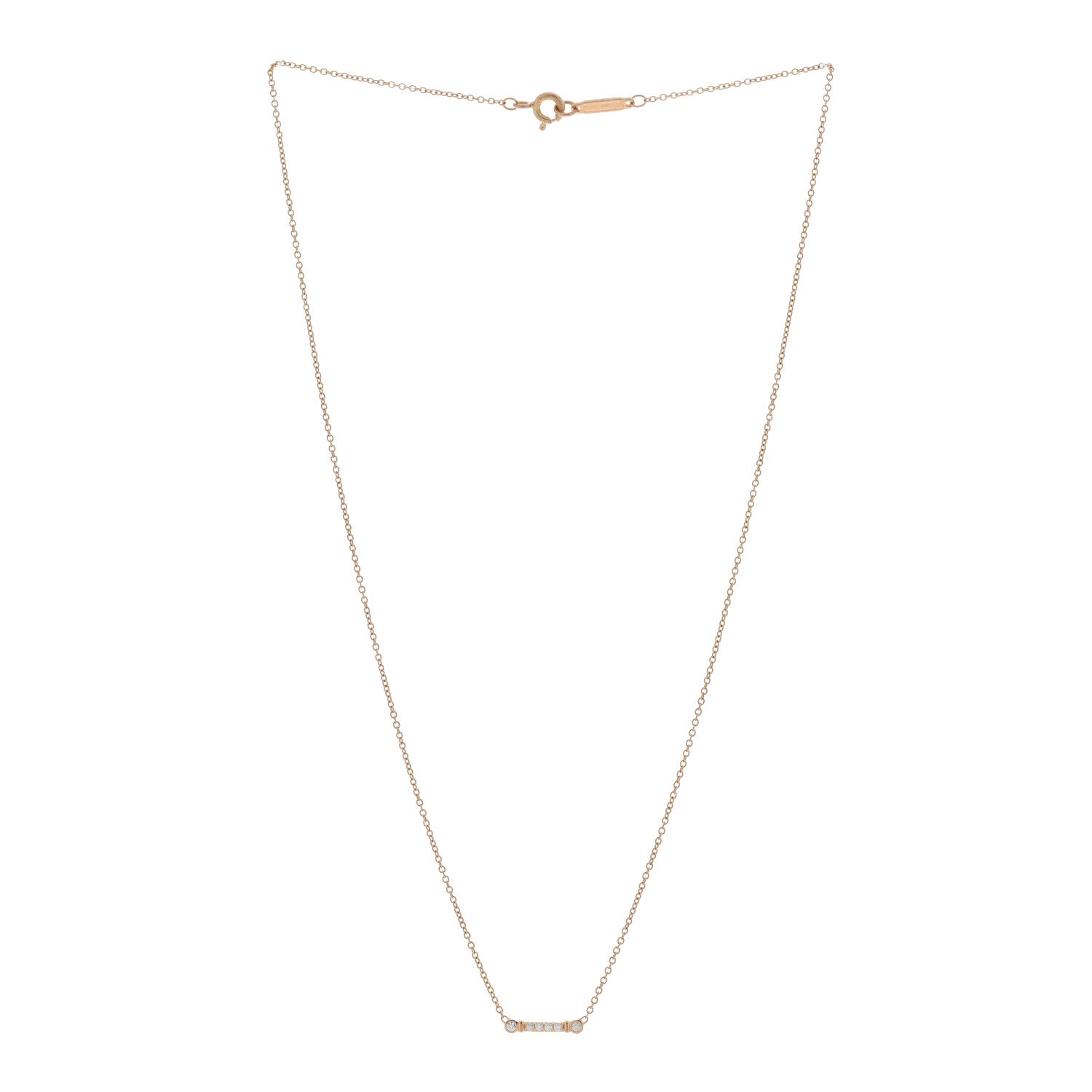 Tiffany 18K Rose Gold Diamond Fleur De Lis Key Bar Pendant Necklace 2 of 4