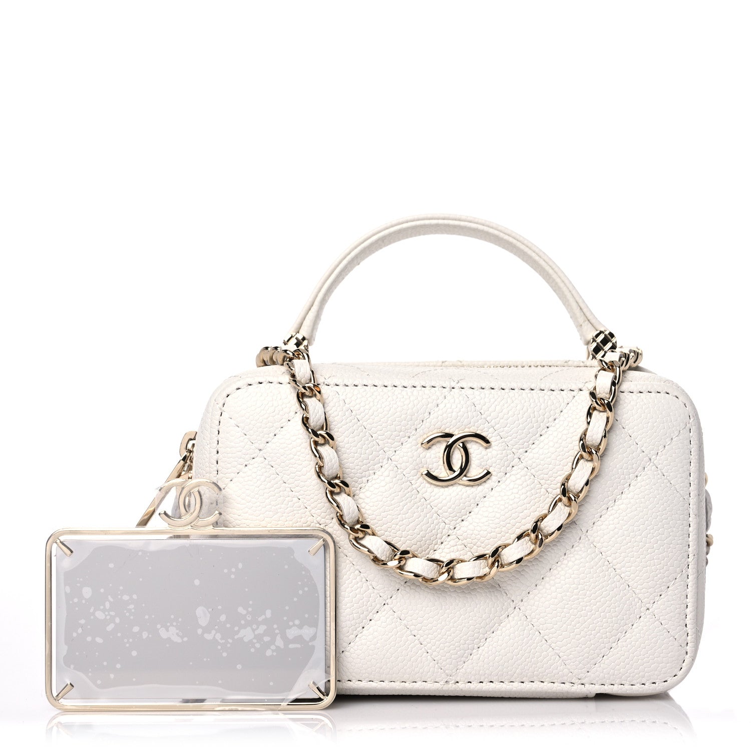 Chanel Caviar Quilted Small Top Handle Vanity Case White 1 of 11