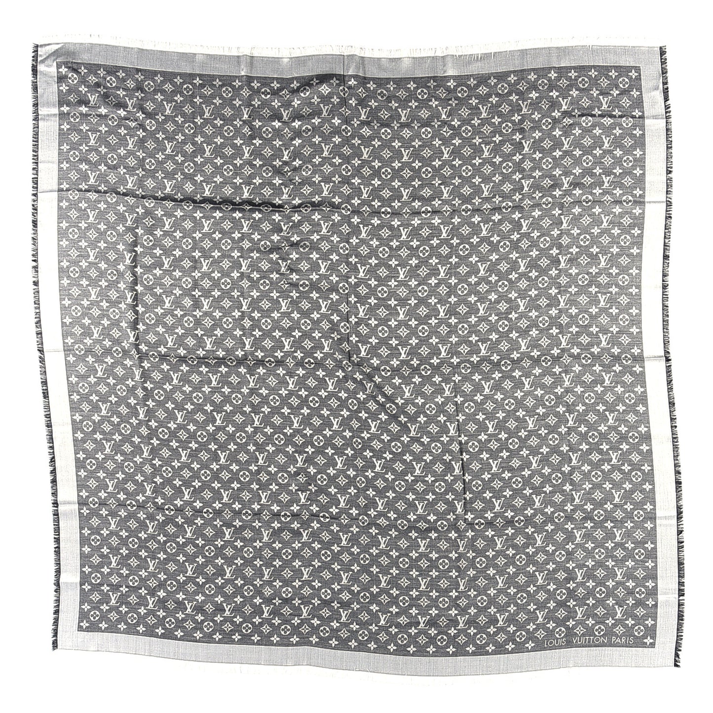 Silk Wool Monogram Denim Shawl Black