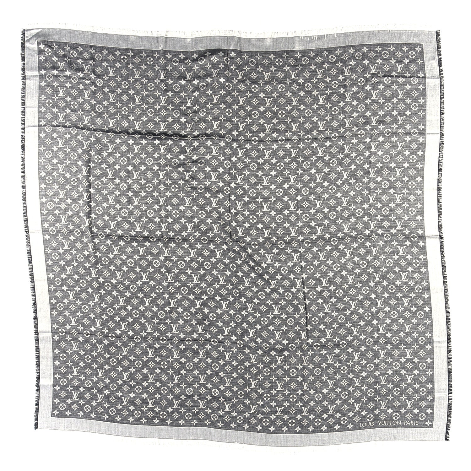 Louis Vuitton Silk Wool Monogram Denim Shawl Black 1 of 3