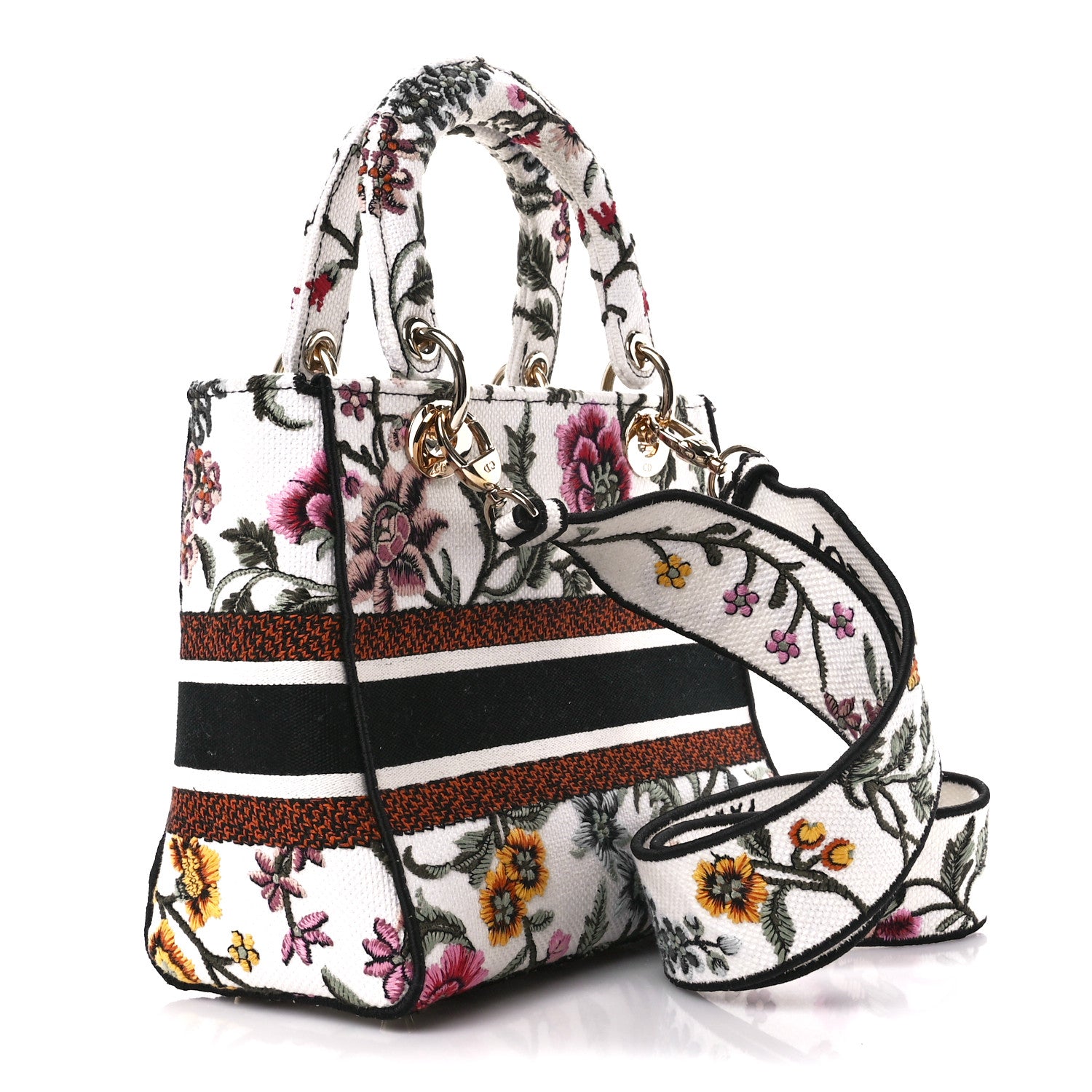 Christian Dior Canvas Petites Fleurs Embroidered Medium Lady D-Lite White Multicolor 3 of 10