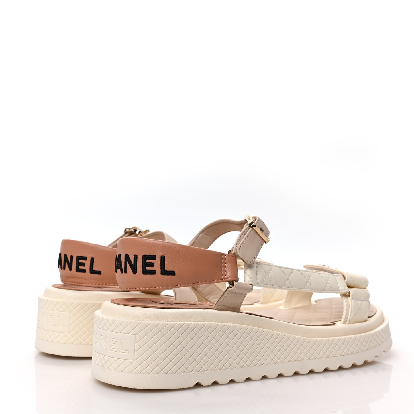 Lambskin Logo Platform Sandals 39.5 Beige Ivory White