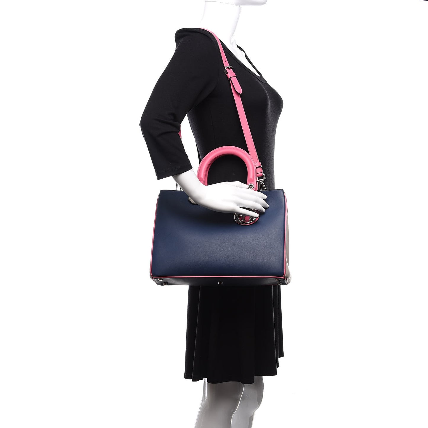 Smooth Calfskin Medium Tri-Color Diorissimo Bag Navy Pink