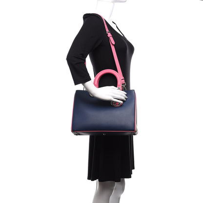 Christian Dior Smooth Calfskin Medium Tri-Color Diorissimo Bag Navy Pink 2 of 11