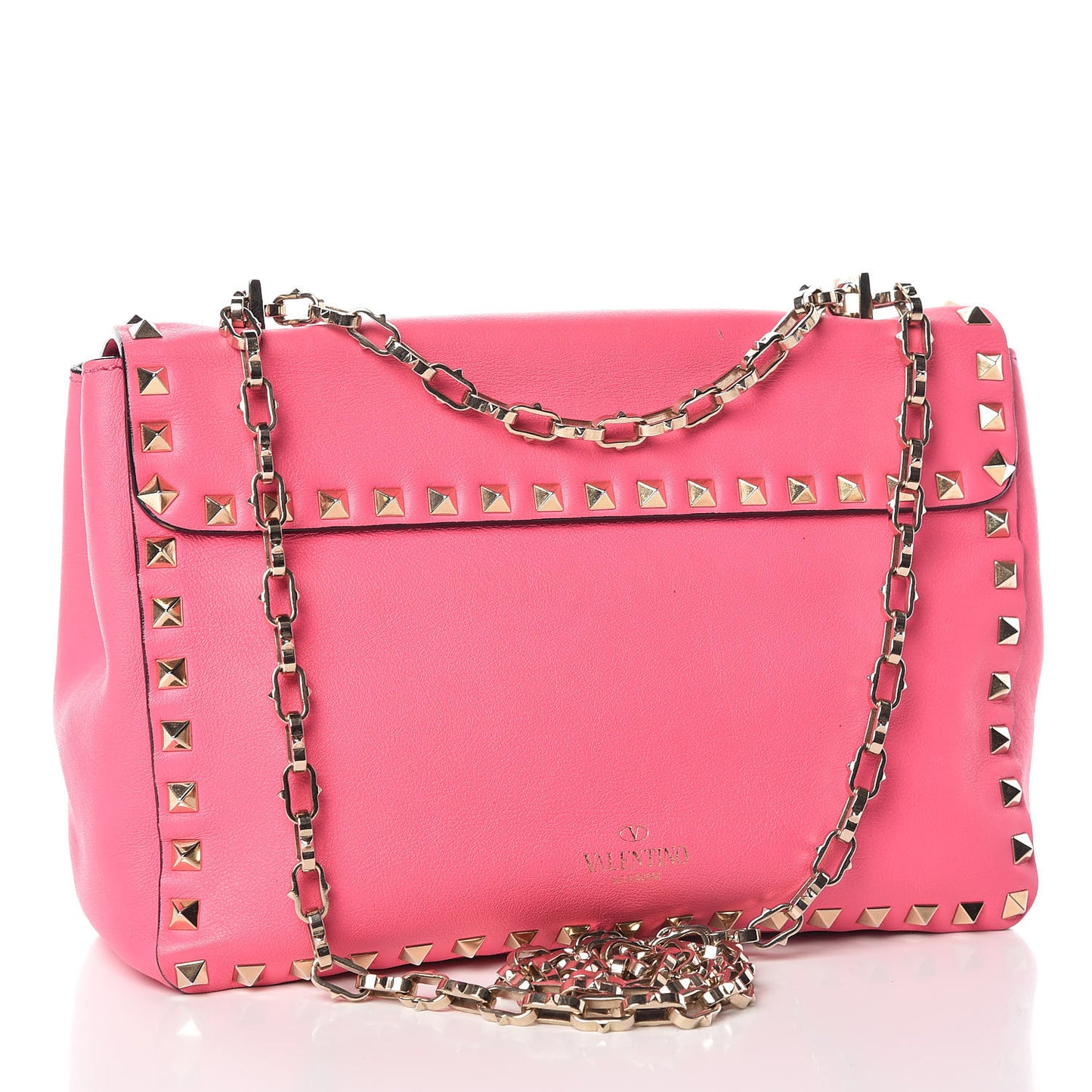 Vitello Rockstud Chain Strap Shoulder Bag Fuxia Fluo
