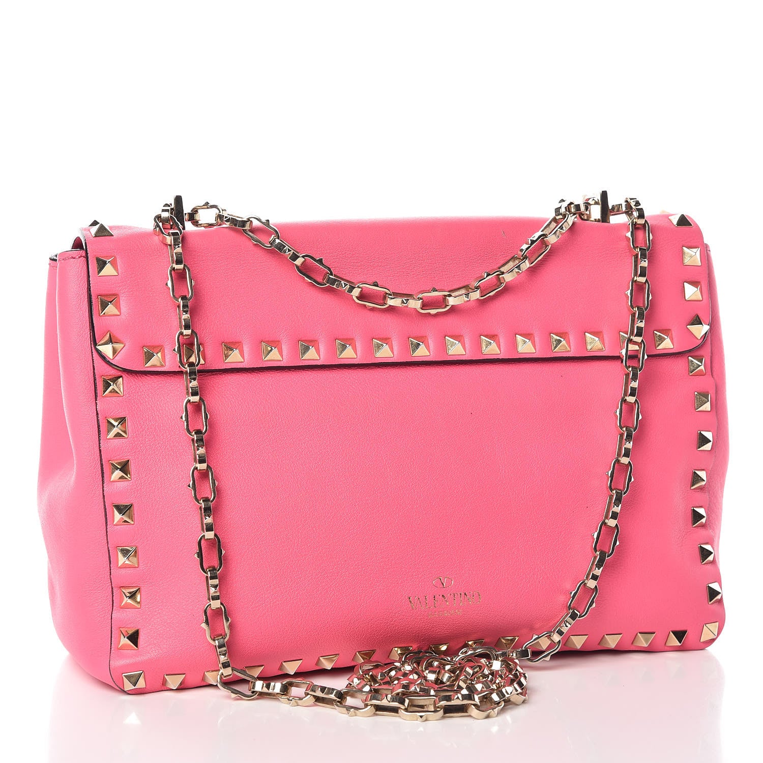 Valentino Garavani Vitello Rockstud Chain Strap Shoulder Bag Fuxia Fluo 3 of 12