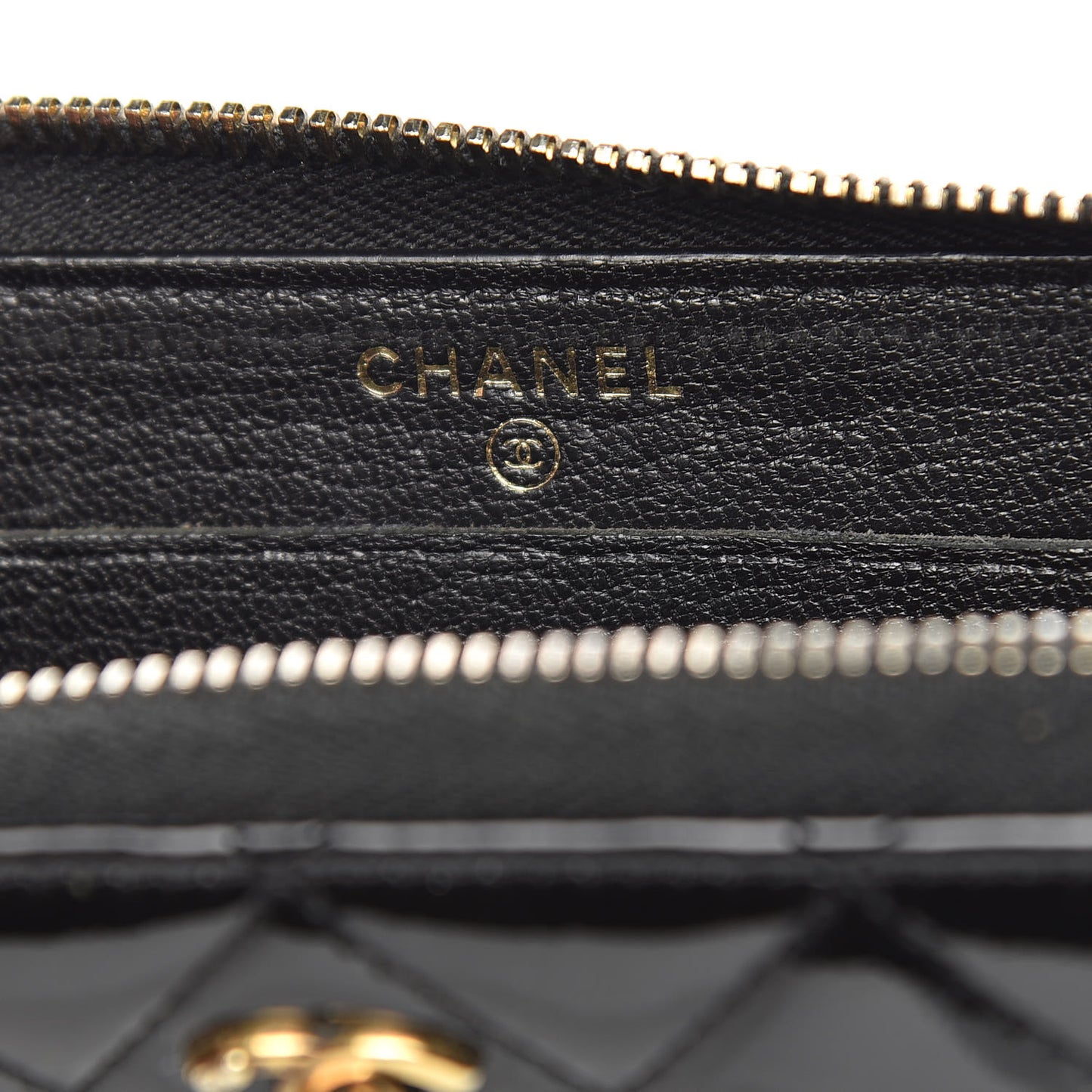 Patent Quilted Small Zip Around Wallet Black