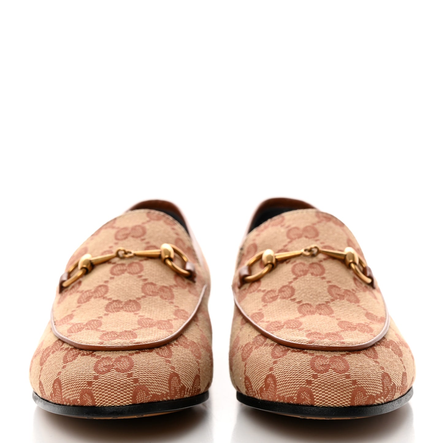 Canvas GG Monogram Horsebit Womens Jordaan Loafers 38 Beige Ruggine Rust