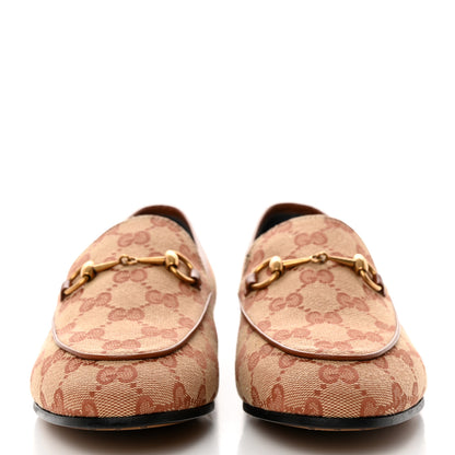 Gucci Canvas GG Monogram Horsebit Womens Jordaan Loafers 38 Beige Ruggine Rust 2 of 9