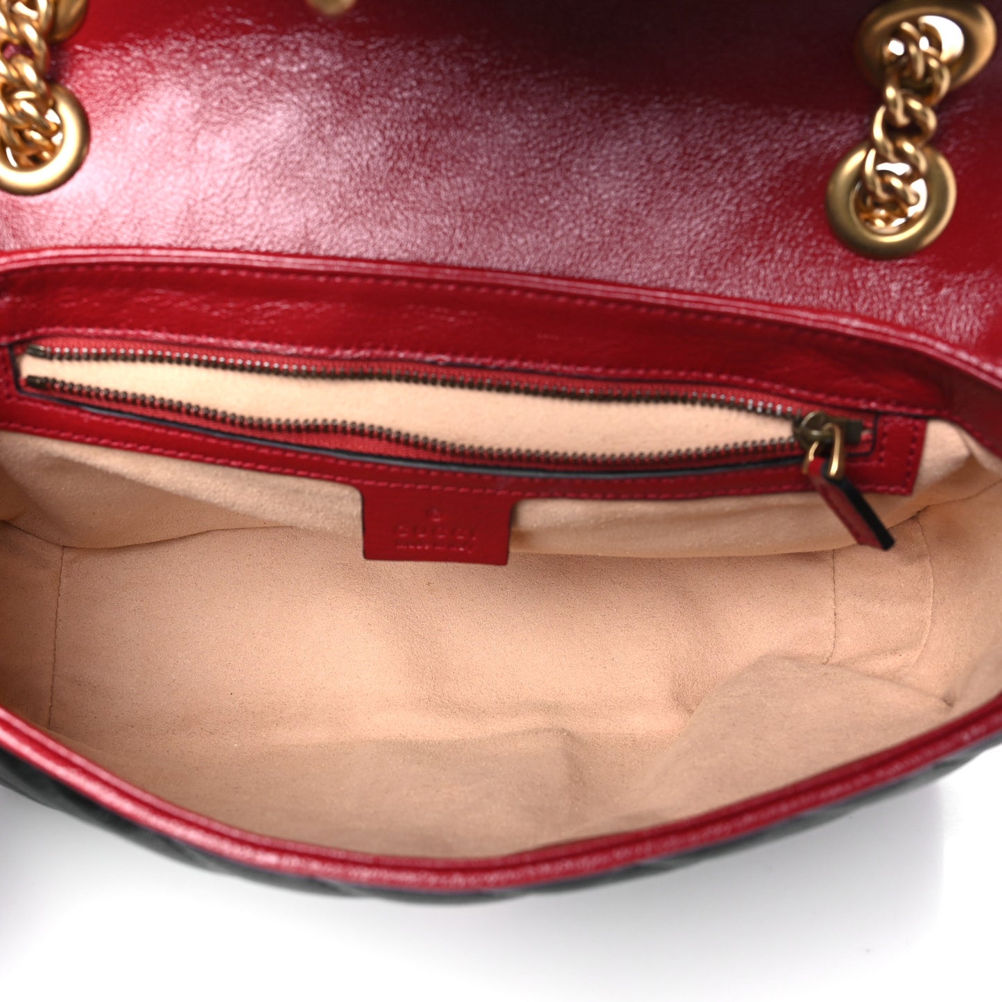 Vintage Effect Calfskin Matelasse Diagonal Small Torchon GG Marmont Shoulder Bag Black Romantic Cherry