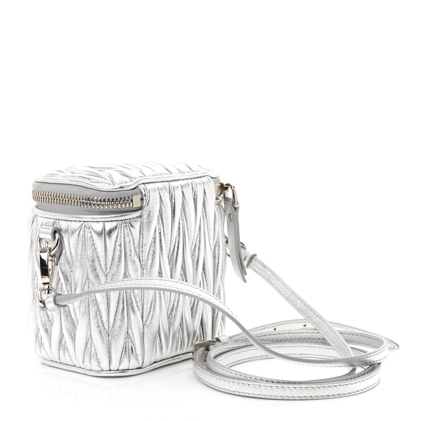 Metallic  Nappa Matelasse Micro Vanity Case Silver