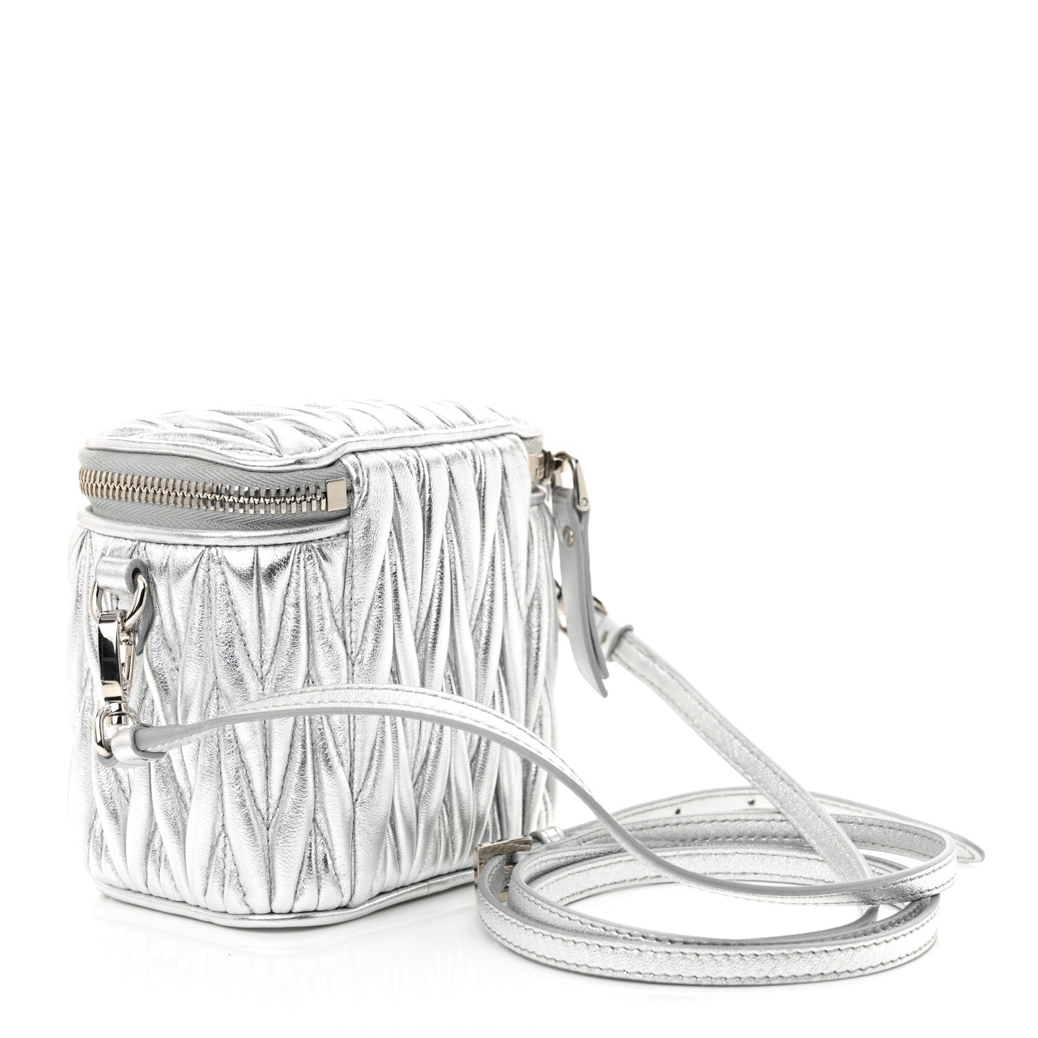 Miu Miu Metallic  Nappa Matelasse Micro Vanity Case Silver 4 of 11