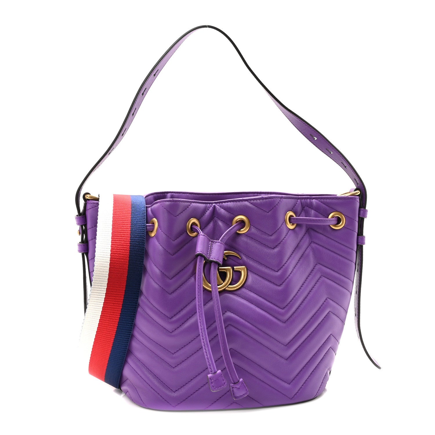Gucci Calfskin Matelasse Sylvie Web GG Marmont Bucket Bag Purple 1 of 10