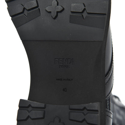 Fendi Calfskin Stretch Fabric FF Rockoko Biker Boots 40 Black Charcoal 7 of 8