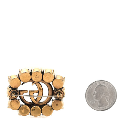 Gucci Metal Crystal Double G Brooch Aged Gold 2 of 4