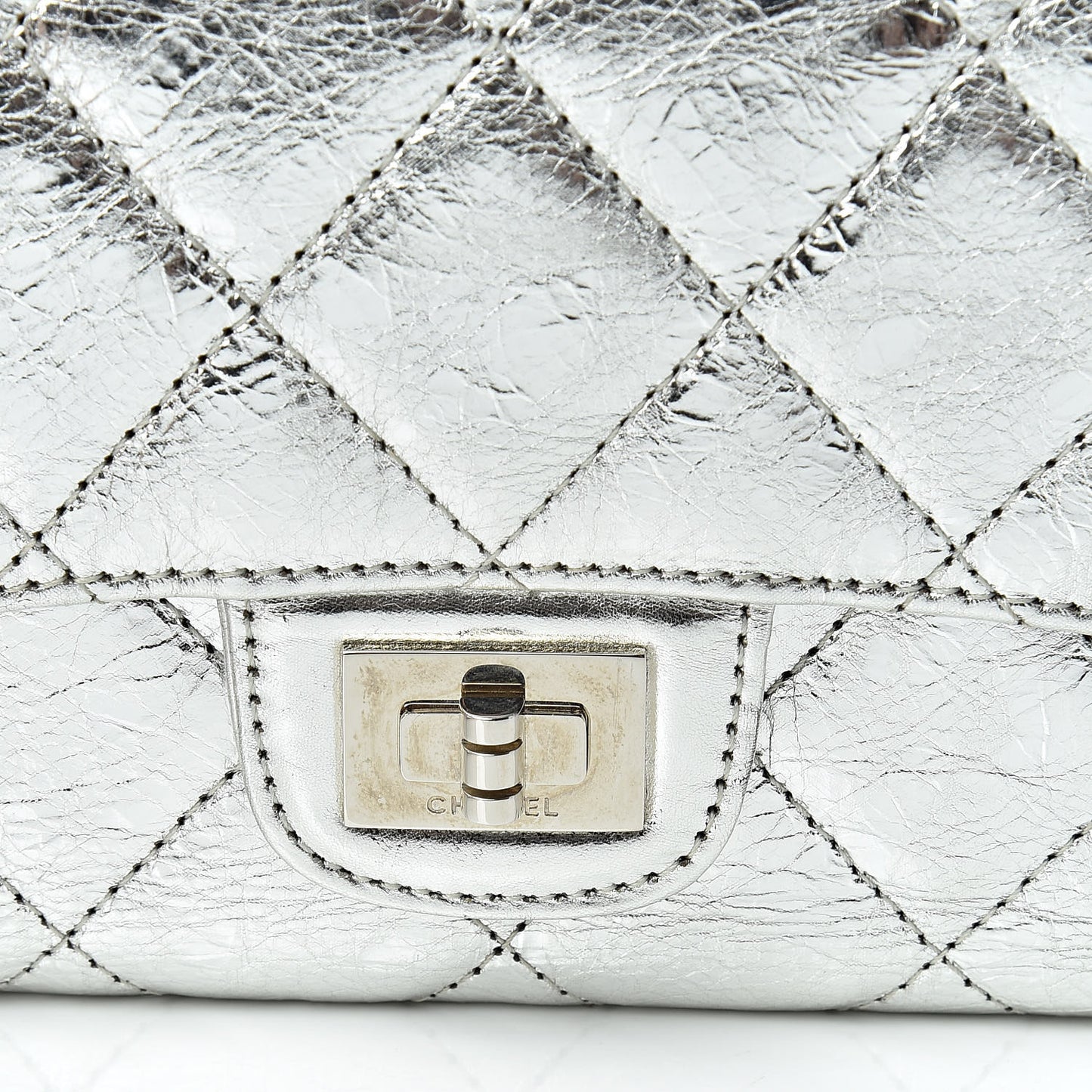 Metallic Aged Calfskin Quilted Reissue Long Flap Wallet Light Silver