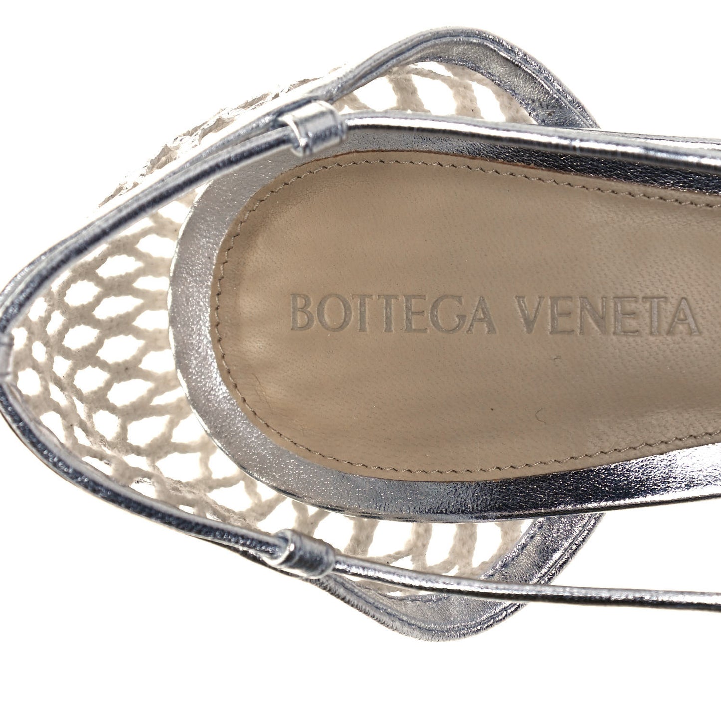 Mesh Metallic Nappa Stretch Ankle Tie Sandals 39 Silver