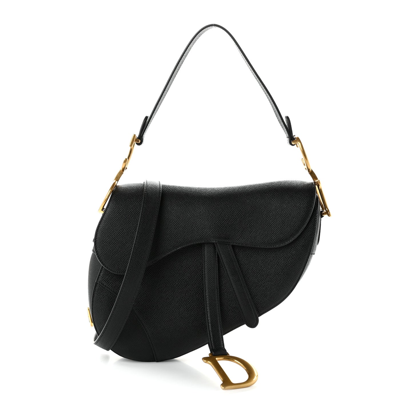Grained Calfskin Saddle Bag With Strap Black