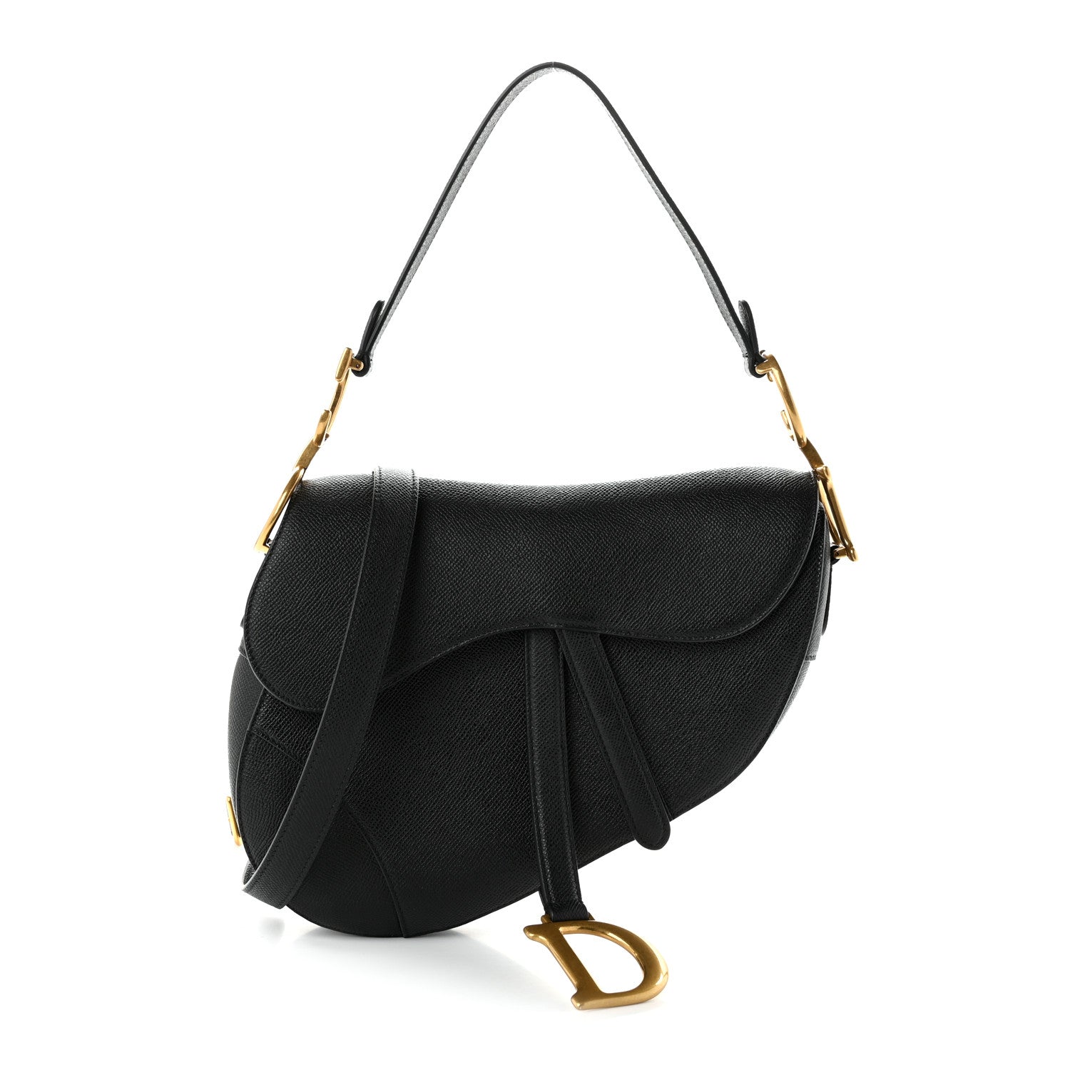 Christian Dior Grained Calfskin Saddle Bag With Strap Black 1 of 11