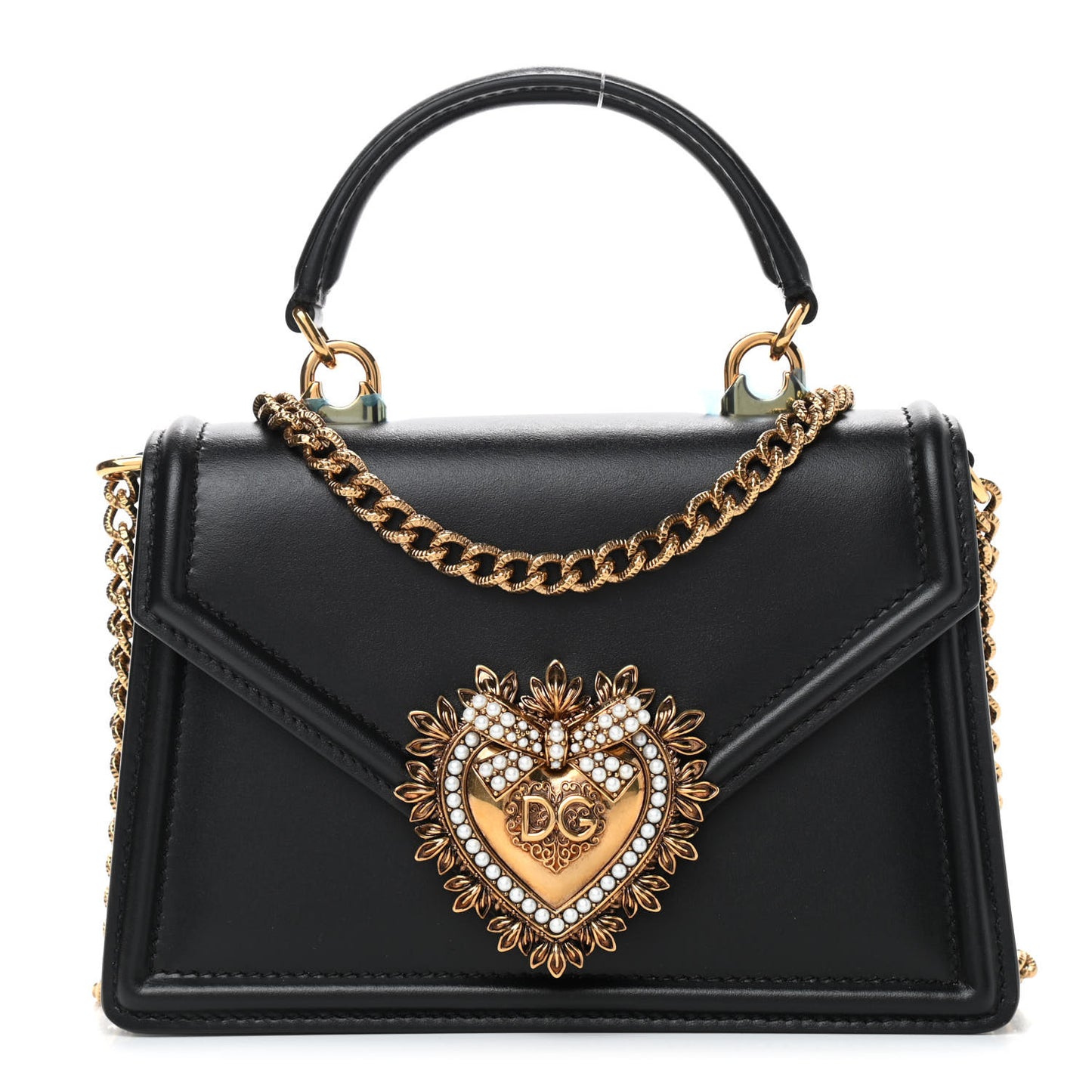 Smooth Calfskin Small Devotion Envelope Top Handle Bag Black