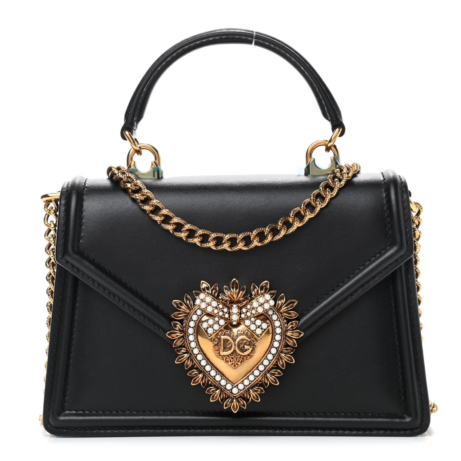 Dolce & Gabbana Smooth Calfskin Small Devotion Envelope Top Handle Bag Black 1 of 8