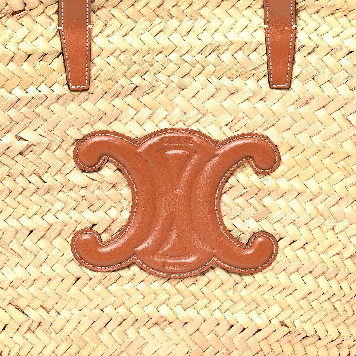 Celine Raffia Calfskin Triomphe Medium Panier Tan 7 of 9