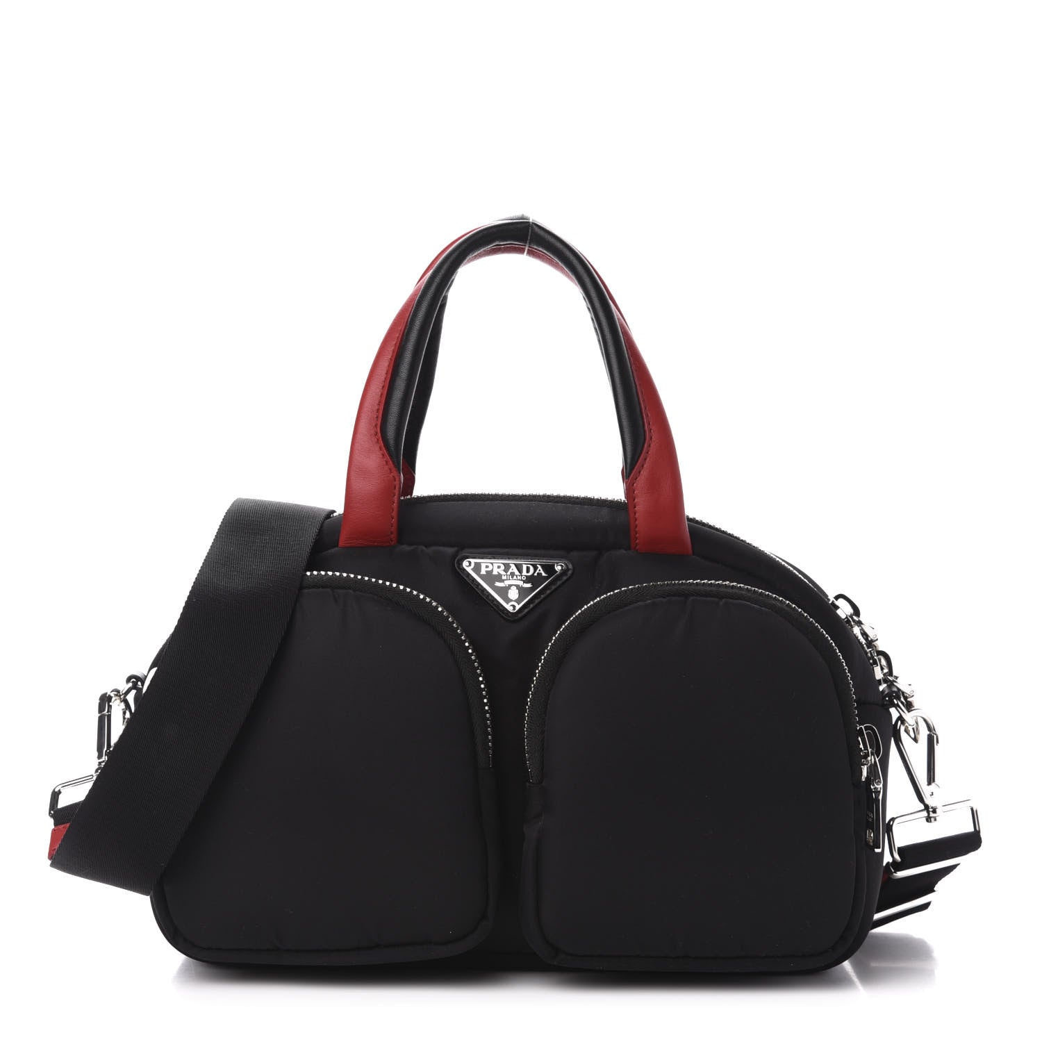 Prada Tessuto Nylon Pocket Top Handle Cargo Shoulder Bag Black Fuoco 1 of 10