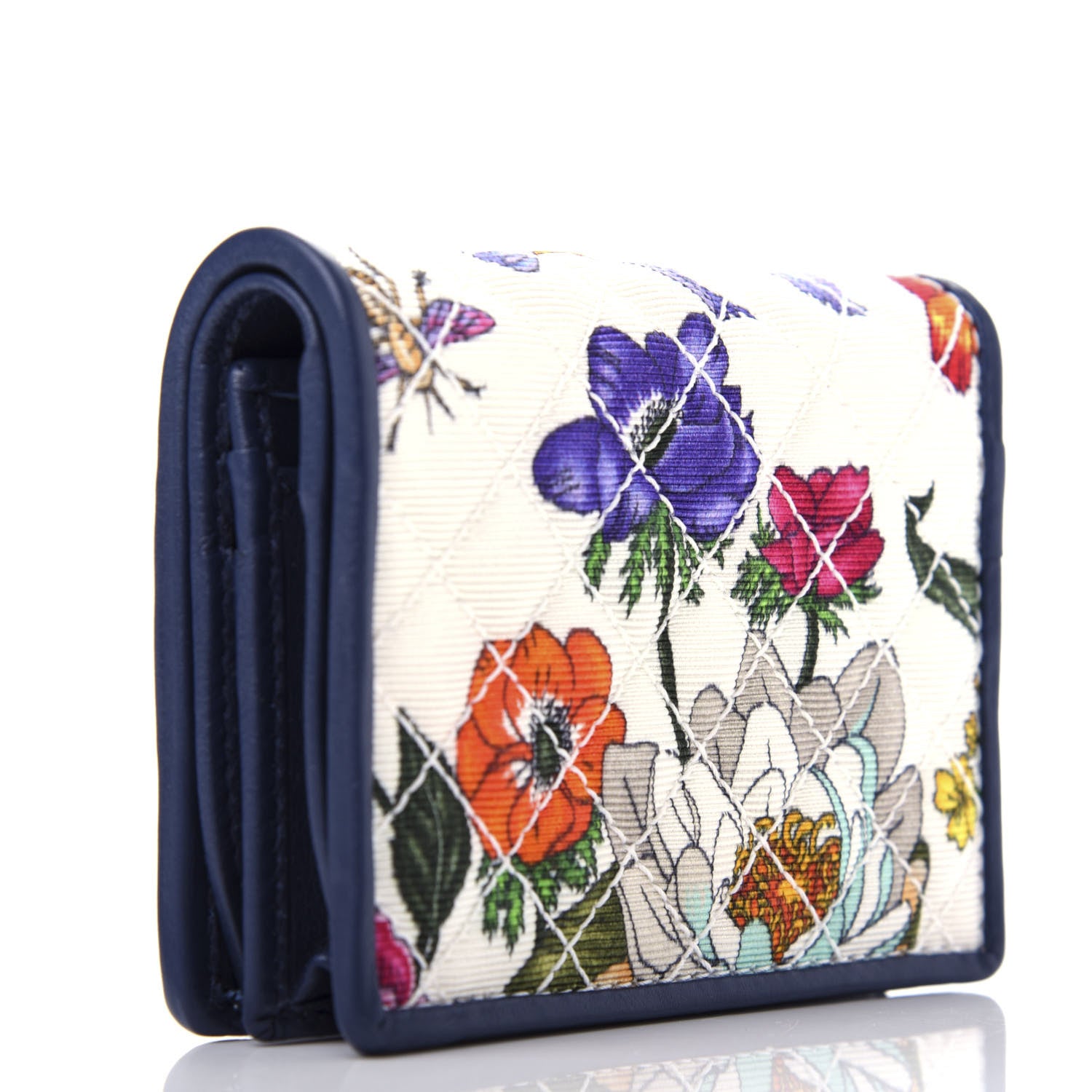Gucci Canvas Flora Floral Trapuntata Zumi Card Case Wallet Great White Multicolor Blue Agata 2 of 6